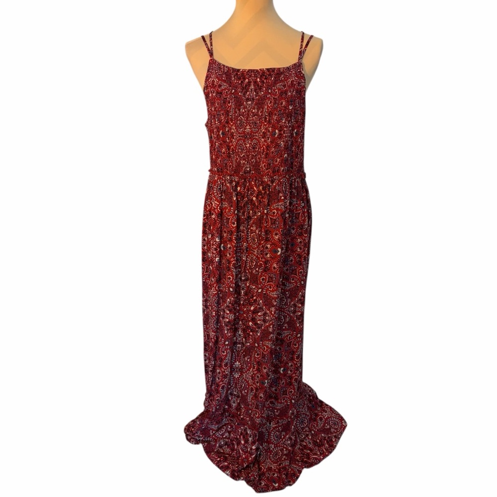 Red Paisley Maxi Dress with Spaghetti Straps